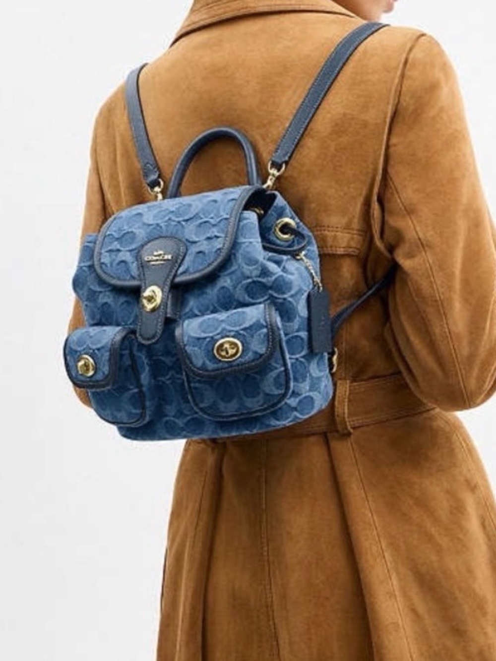 NWT Coach Hadley Backpack Signature blue Denim  /Gold hardware Gift Set - Picture 14 of 16